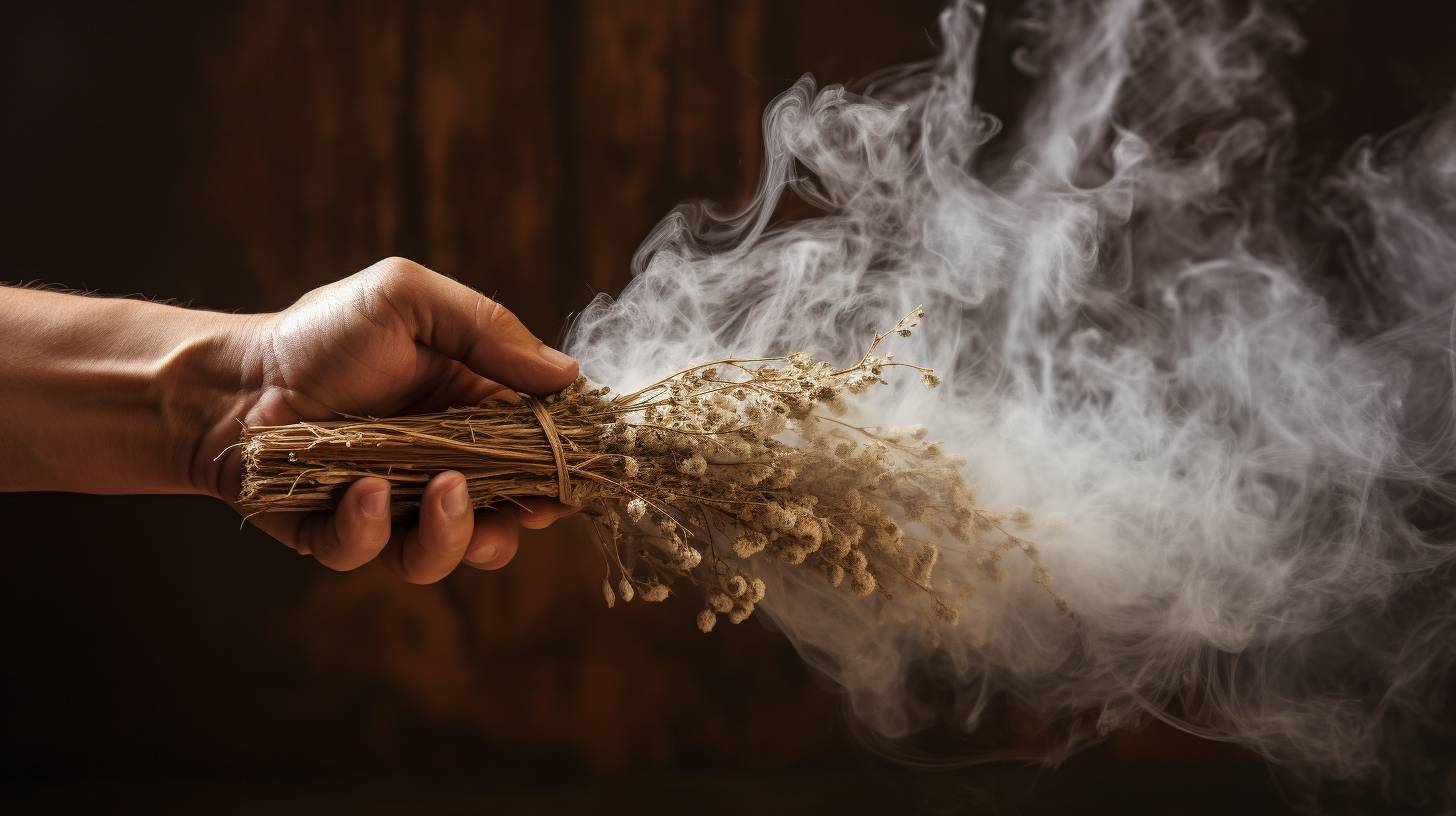 Person smudging a room with smudge stick